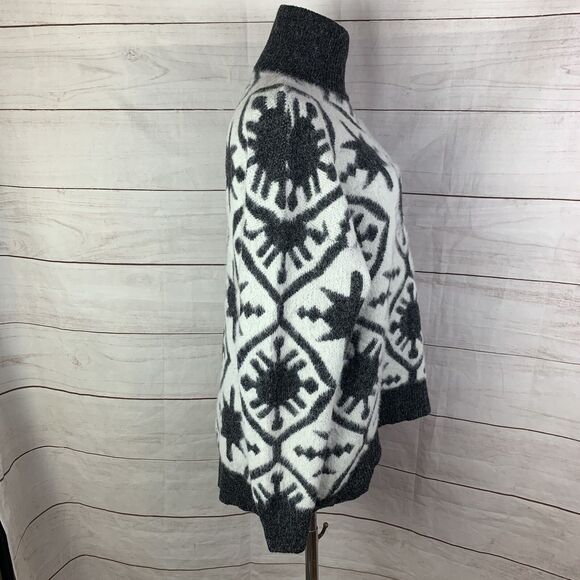 wool sweater aztec geometric tribal western Star high-low white black small 4 6 - Picture 5 of 12